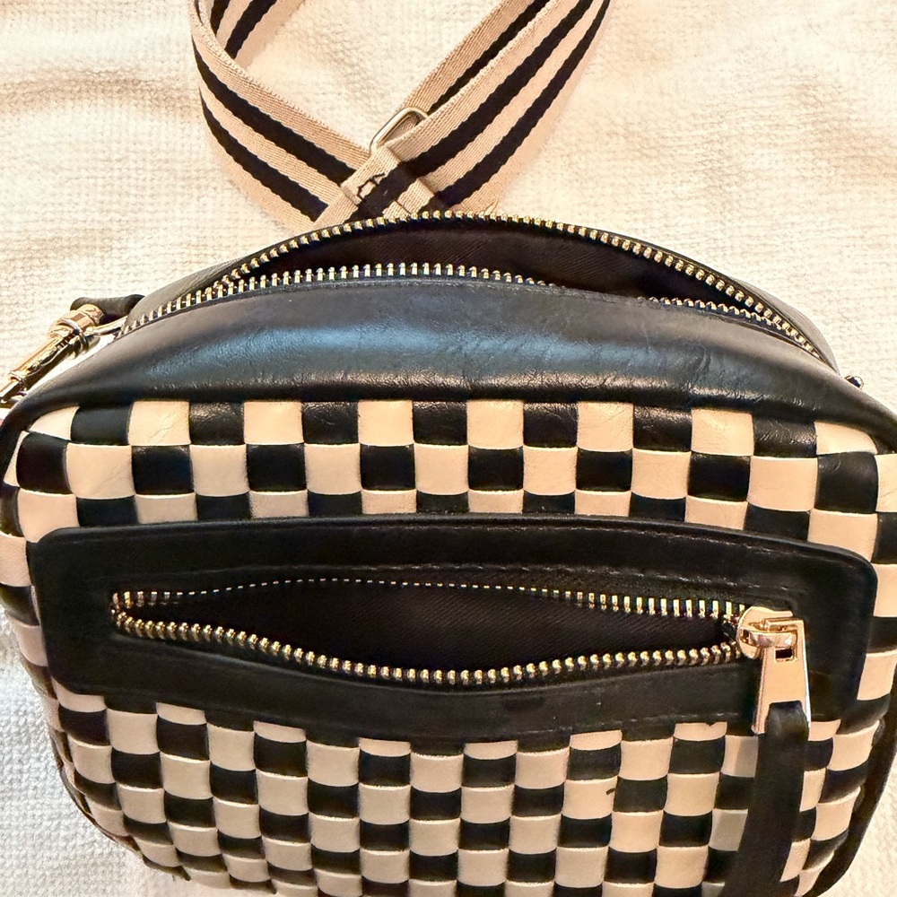 Target Black & Cream Woven Crossbody Bag with Striped Strap